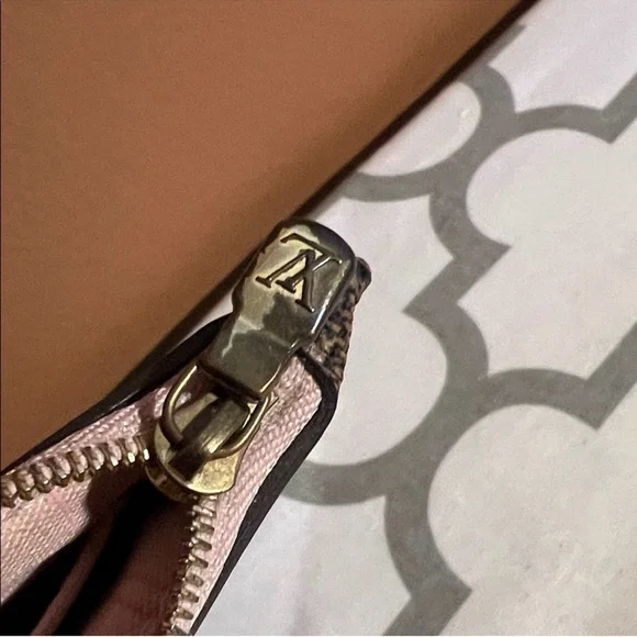 Louis Vuitton Brown Checkered Wristlet with Orange Bag - Picture 5 of 11